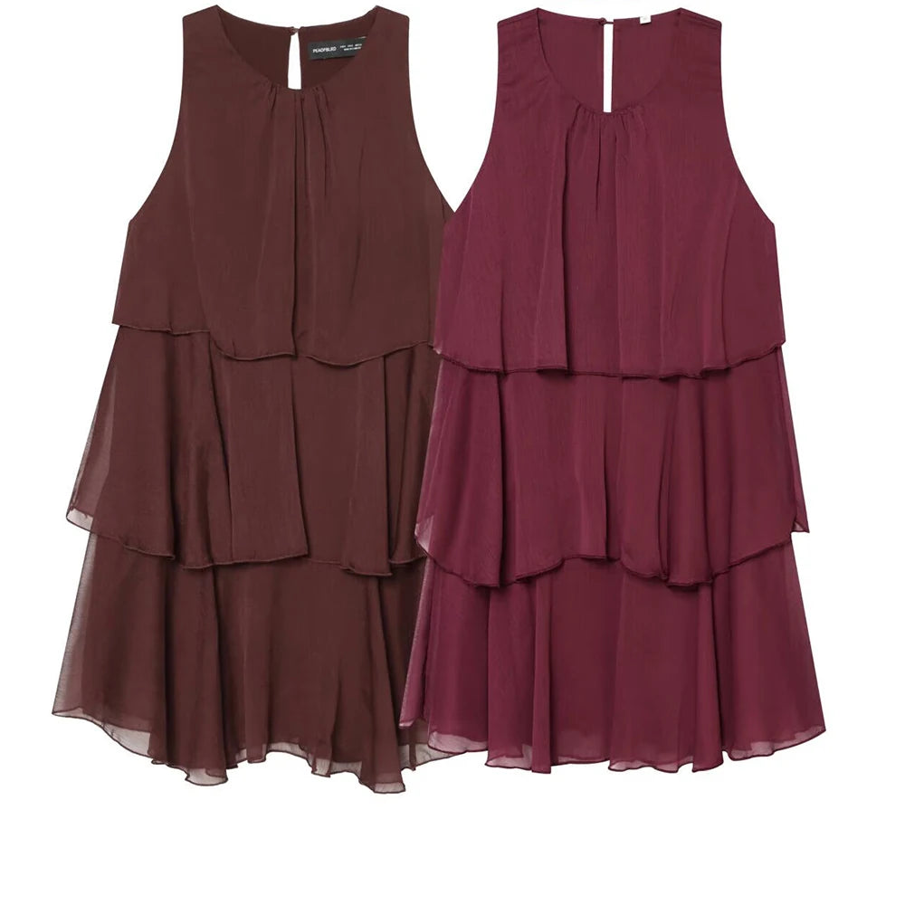 Women's 2026 new summer fashion round neck personalized temperament slimming and hanging sleeveless cake skirt