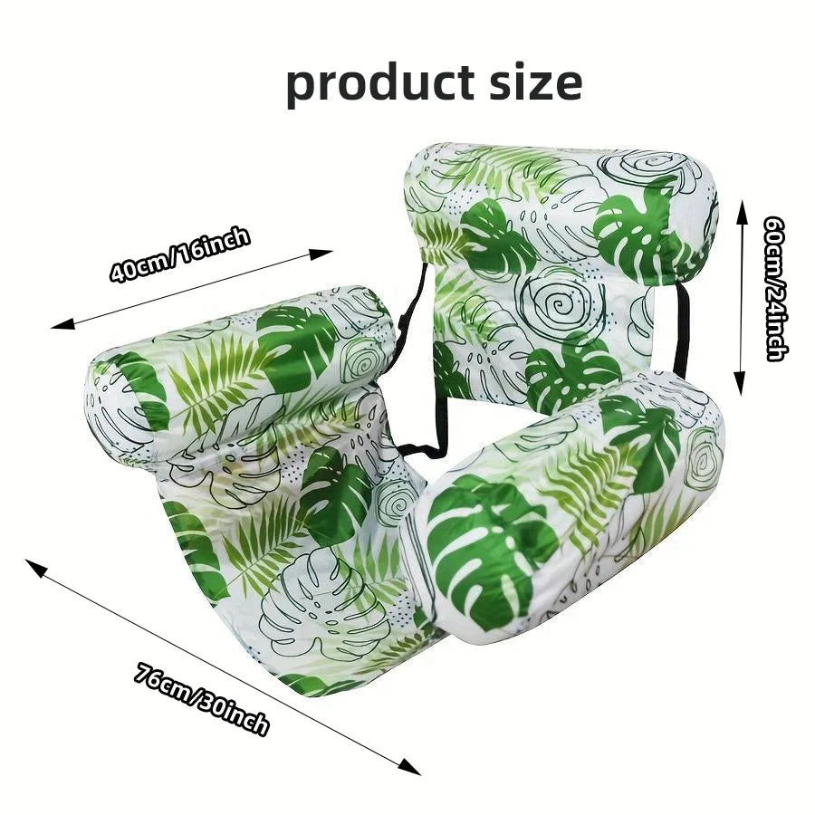 Tropical Print Inflatable Pool Lounger Chair with Backrest Floating Lounge for Adults Summer Pool Floats for Parties Relax