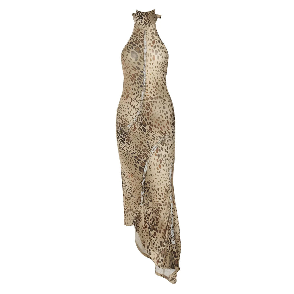 Vestido Halter Padrão Leopardo