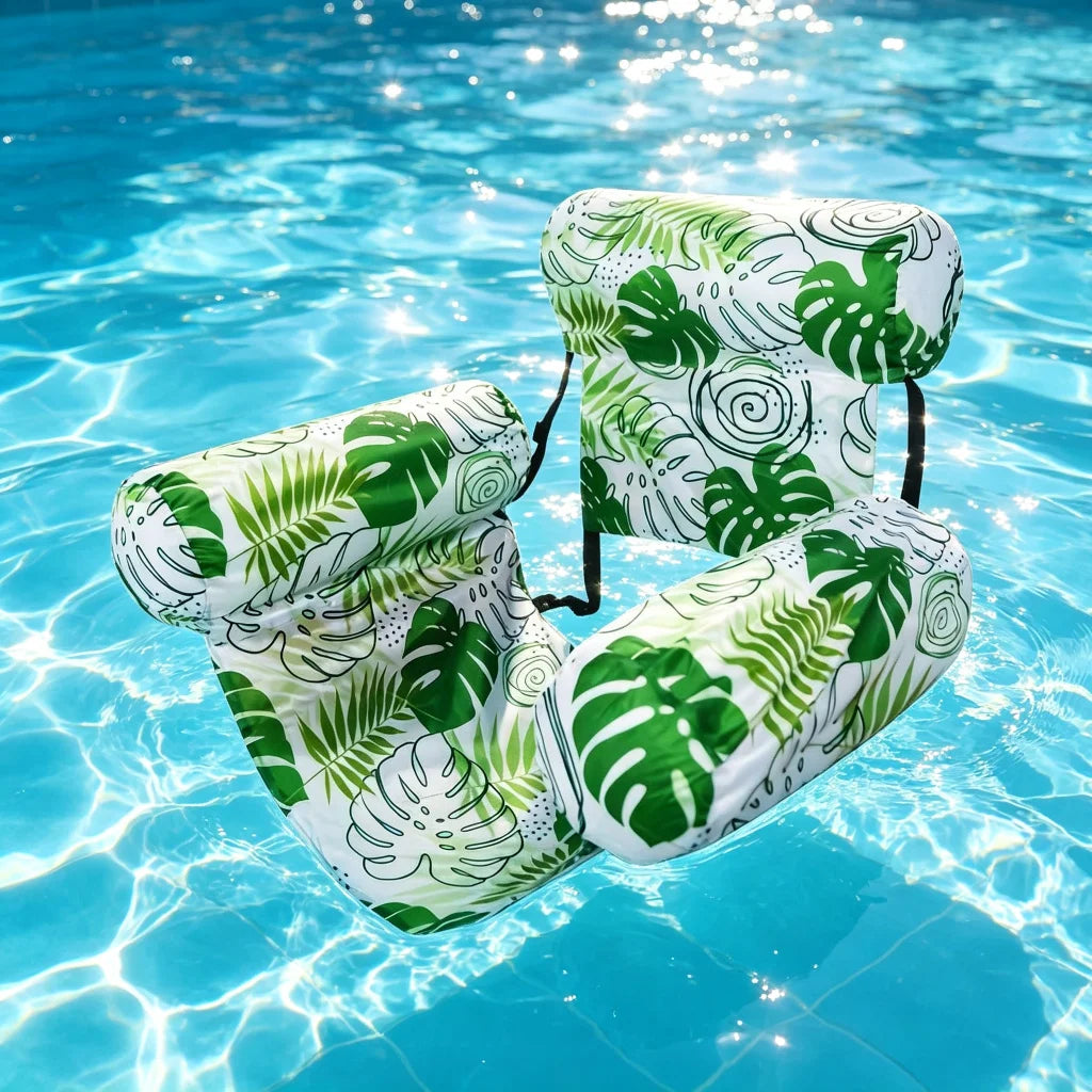 Tropical Print Inflatable Pool Lounger Chair with Backrest Floating Lounge for Adults Summer Pool Floats for Parties Relax
