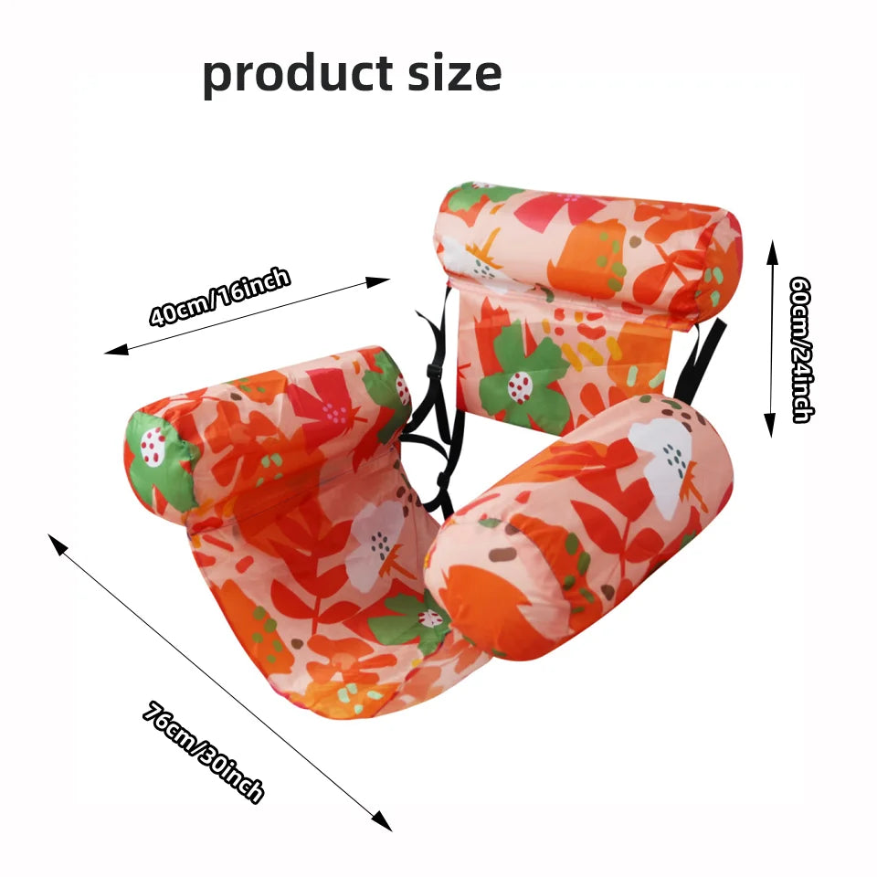 Tropical Print Inflatable Pool Lounger Chair with Backrest Floating Lounge for Adults Summer Pool Floats for Parties Relax