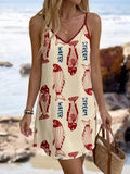 Women's Summer Elegant Vacation Style Tropical Plant Printed V-neck Strap Dress