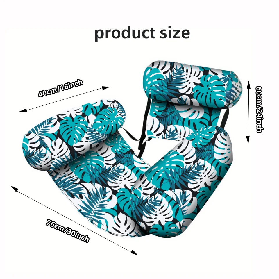 Tropical Print Inflatable Pool Lounger Chair with Backrest Floating Lounge for Adults Summer Pool Floats for Parties Relax