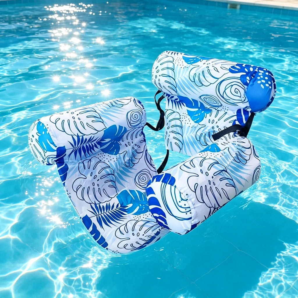 Tropical Print Inflatable Pool Lounger Chair with Backrest Floating Lounge for Adults Summer Pool Floats for Parties Relax