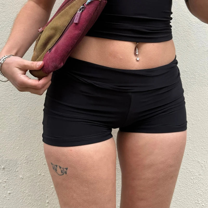 Women Folds Over Low Waist Shorts Coquette Slim Fit Boxer Shorts Pants Girl Casual Workout Fittness Yoga Running Micro Shorts