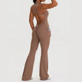 Sleeveless Back Design Yoga Bodysuit Pocket Design Hip Lifting Flared Jumpsuit Women Fitness Sportswear