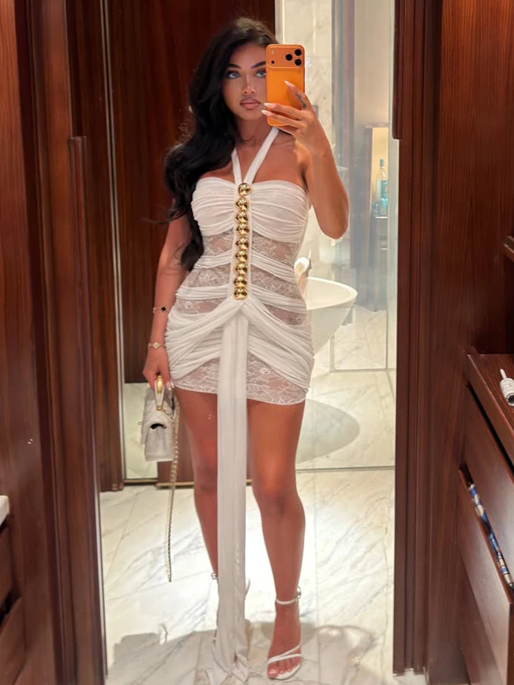 Vestido Malha Fina com Metal
